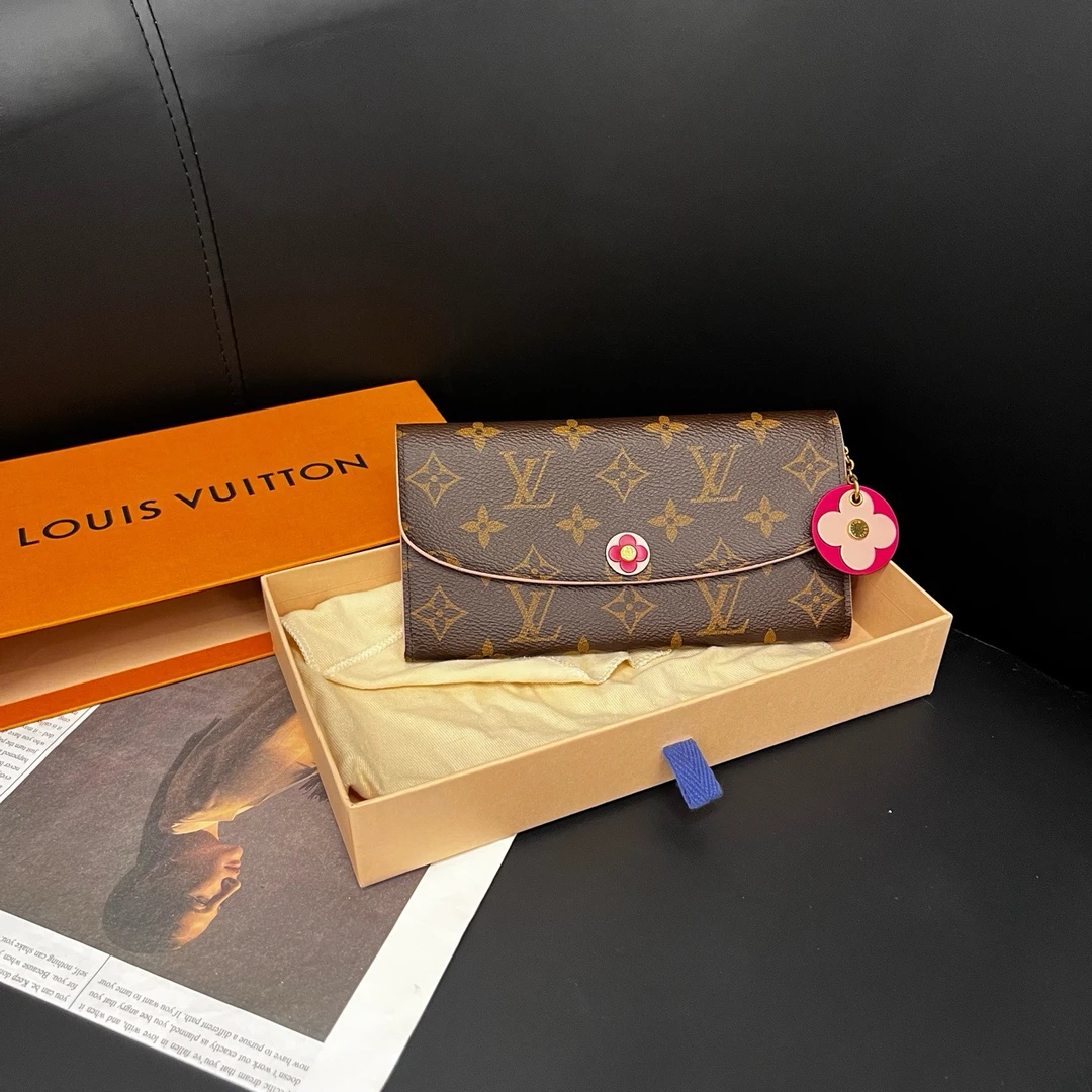 99新 LouisVuitton/路易威登 老花粉色Flower小花钱包