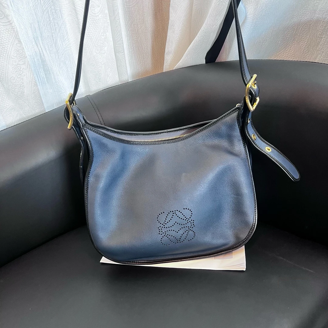 95新 LOEWE/罗意威 蓝色中古马鞍单肩斜挎包