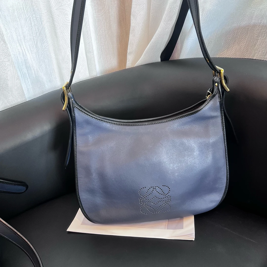 95新 LOEWE/罗意威 蓝色中古马鞍单肩斜挎包
