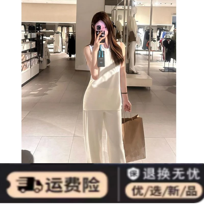 白色简约气质无袖t恤背心上衣高级感套装两件套夏季女外穿3644161