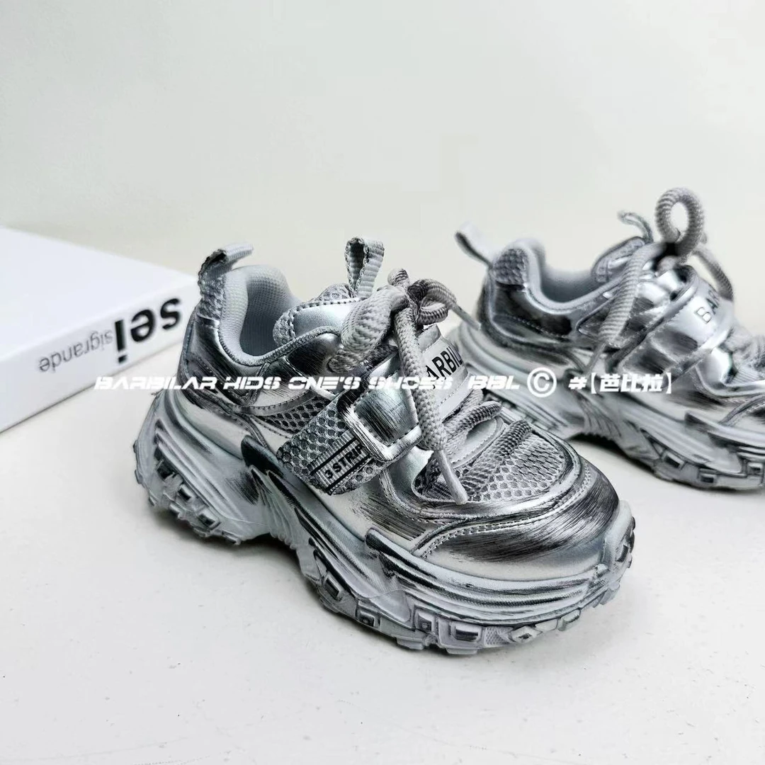 BARBILAR童鞋儿童潮鞋休闲春秋季双网做旧舒适超轻时尚百搭老爹鞋