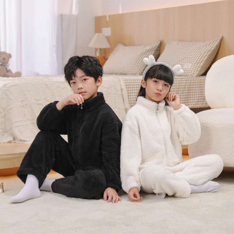 儿童睡衣法兰绒秋冬季加厚加绒珊瑚绒女童男童家居服小孩宝宝亲子