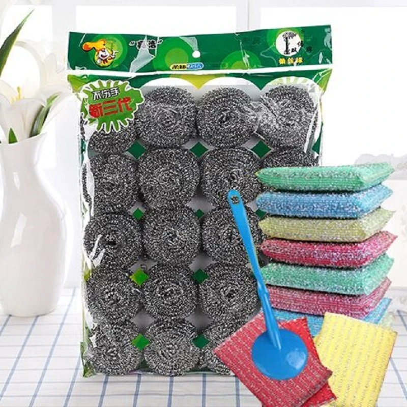 大号钢丝球20个加1手柄洗碗钢丝球清洁球家用不掉渣耐用洗刷去污