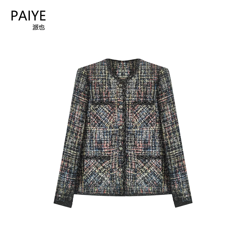 新国标90白鸭绒羽绒内胆重工时尚粗花呢上衣花色编织毛呢A72067