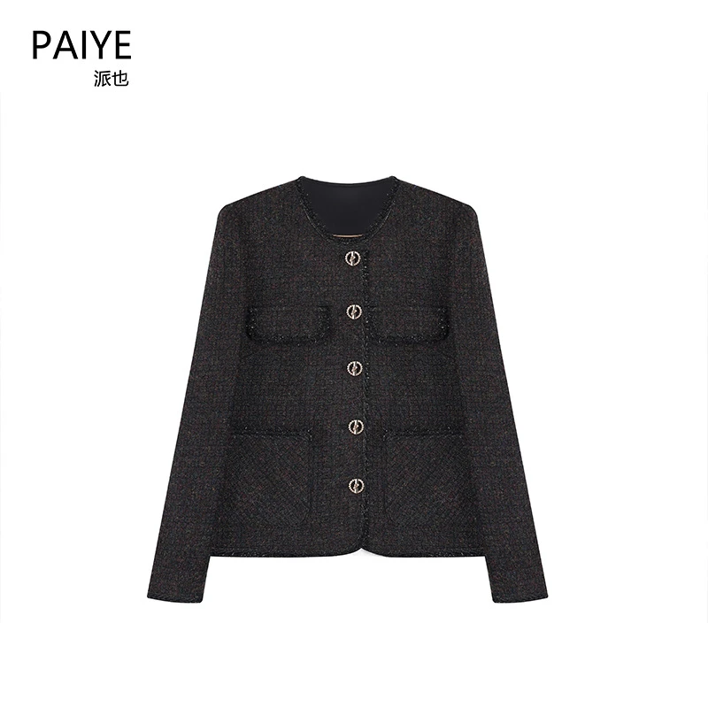 暗红色小香风外套女2025新款秋冬高级感休闲气质好看上衣A71895