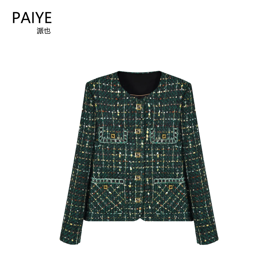 派也90国标白鸭绒绿色小香风外套A70926