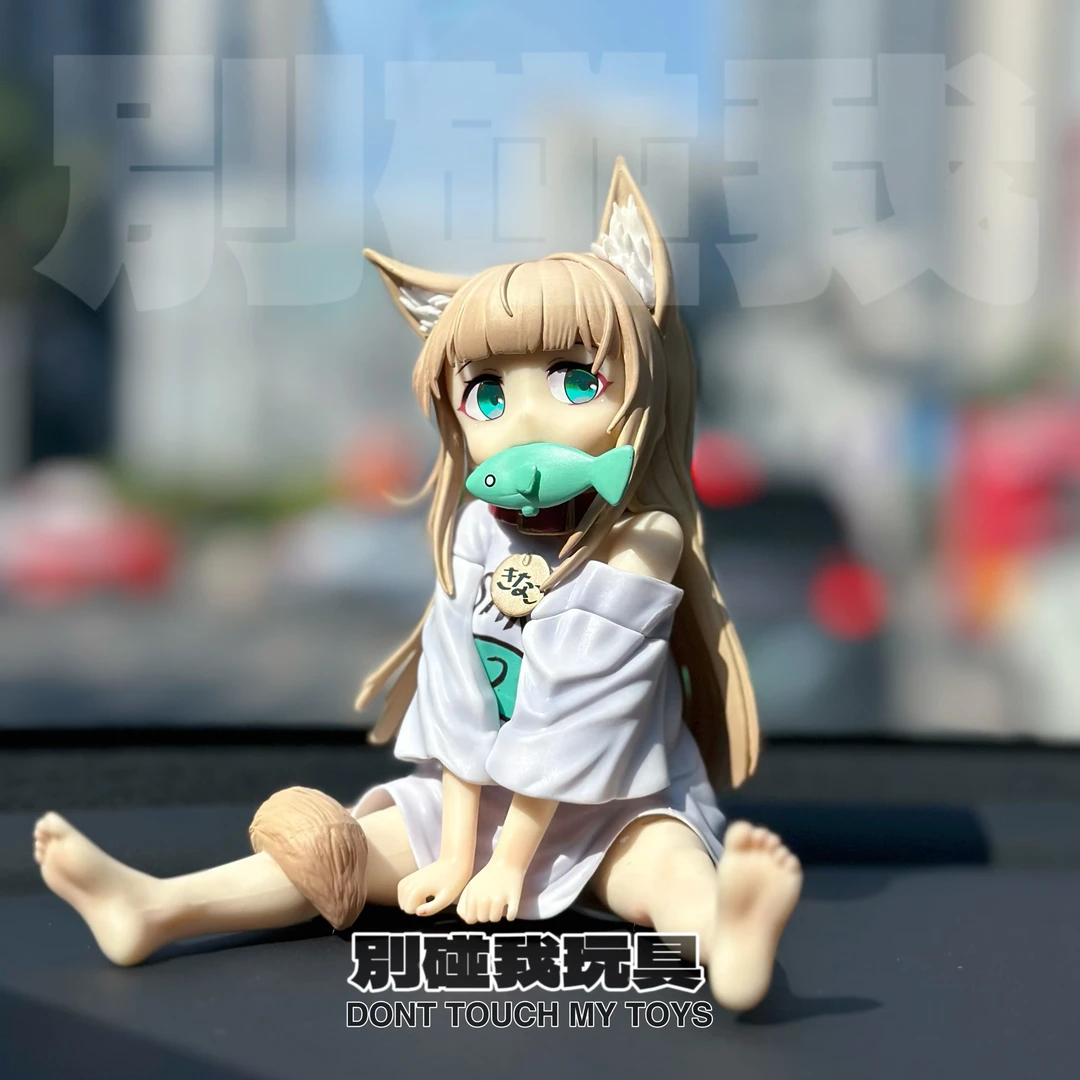 潮玩GK美少女系列 坐姿黄豆粉猫娘坐姿吃鱼 手办车载桌面机箱摆件