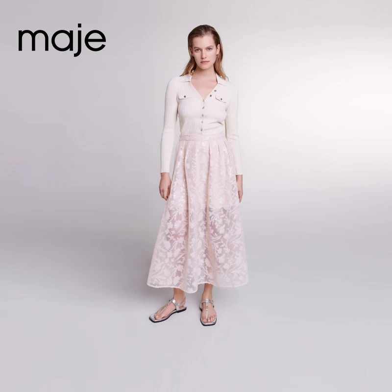 【搭搭专属】Maje女装气质刺绣亮片长款A字半身裙MFPJU01183