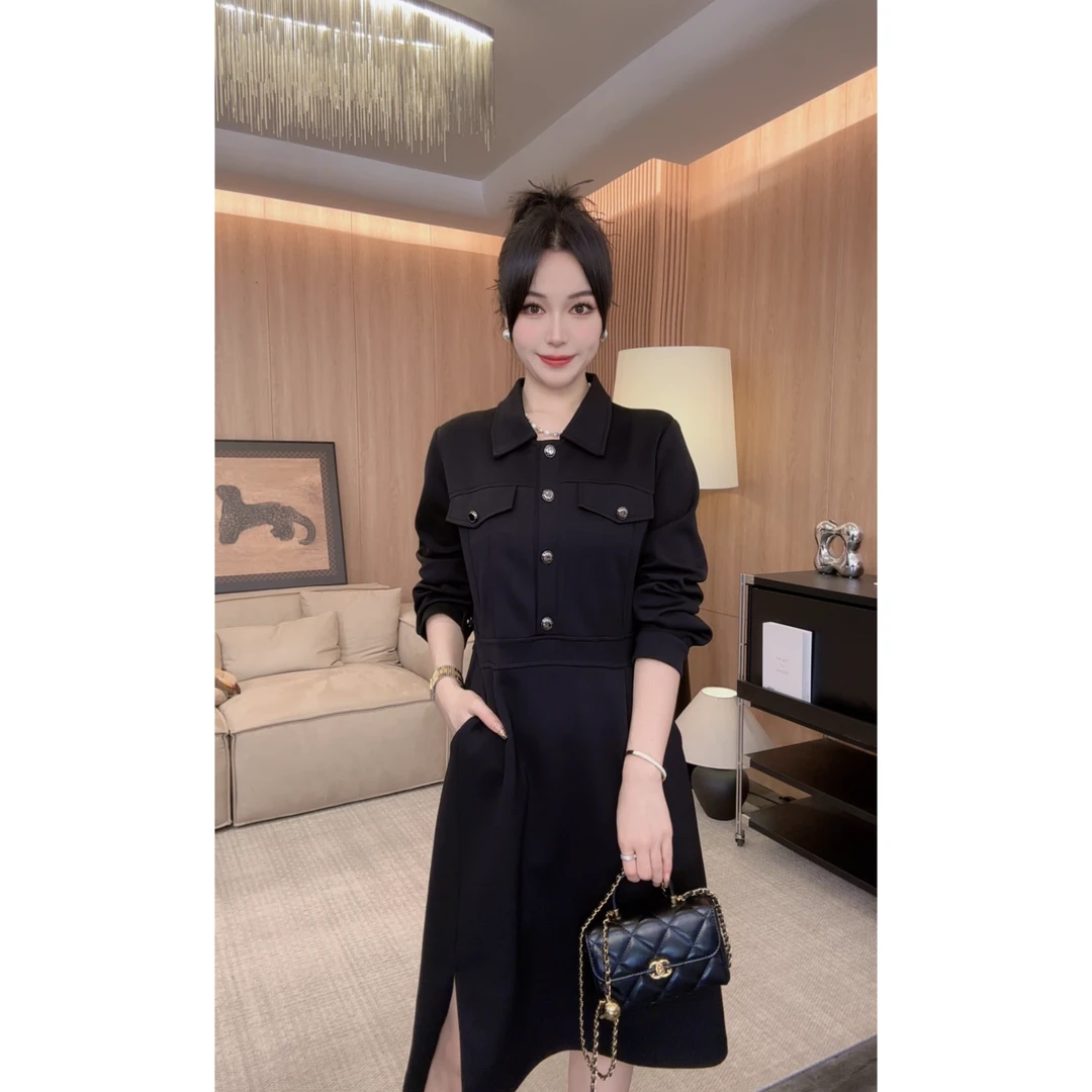 50593 鱼鱼严选冬季新款气质显瘦洋气长款过膝大码时尚收腰连衣裙