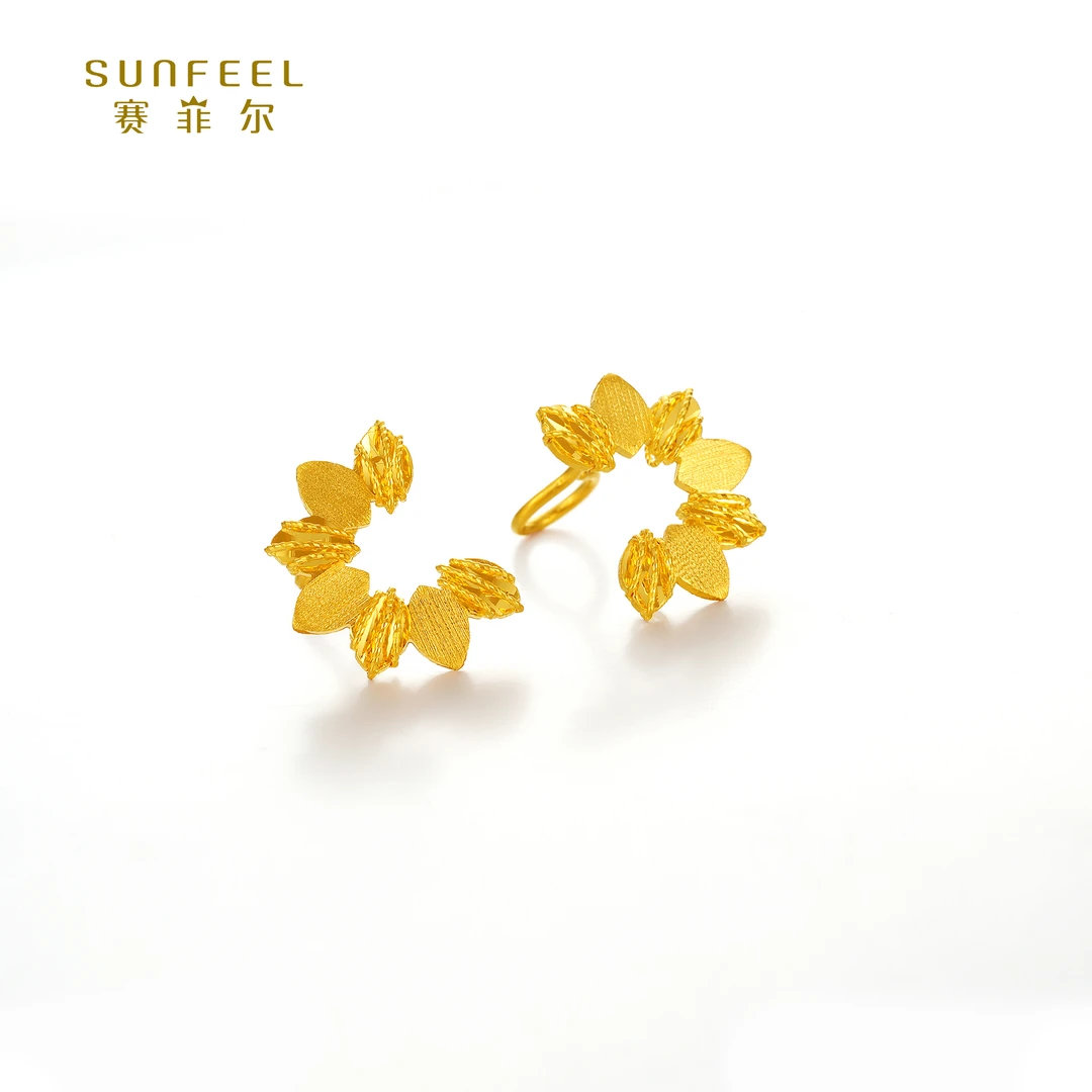 SUNFEEL/赛菲尔【十六店】足金5G艺术半花花丝耳钉-5GE00640