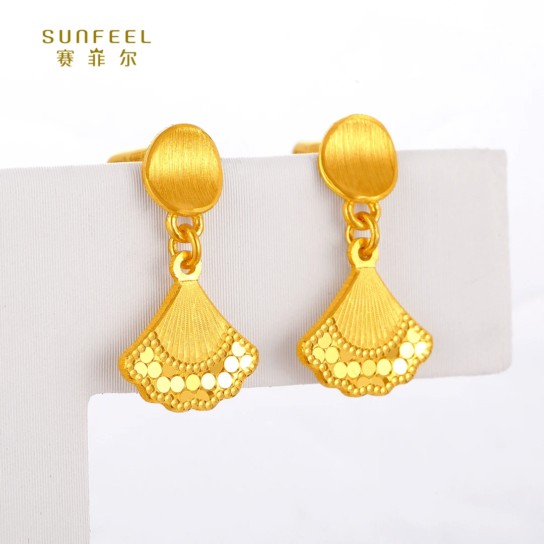 SUNFEEL/赛菲尔【十二店】足金闪光金小裙子耳吊（款式一）HR01020566