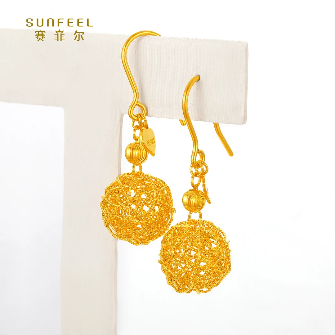 SUNFEEL/赛菲尔【十二店】足金精炫花丝球球耳吊HR27020512