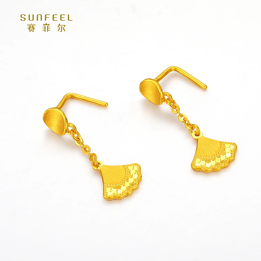 SUNFEEL/赛菲尔足金闪光金小裙子耳吊（款式二）（新款）HR01020566