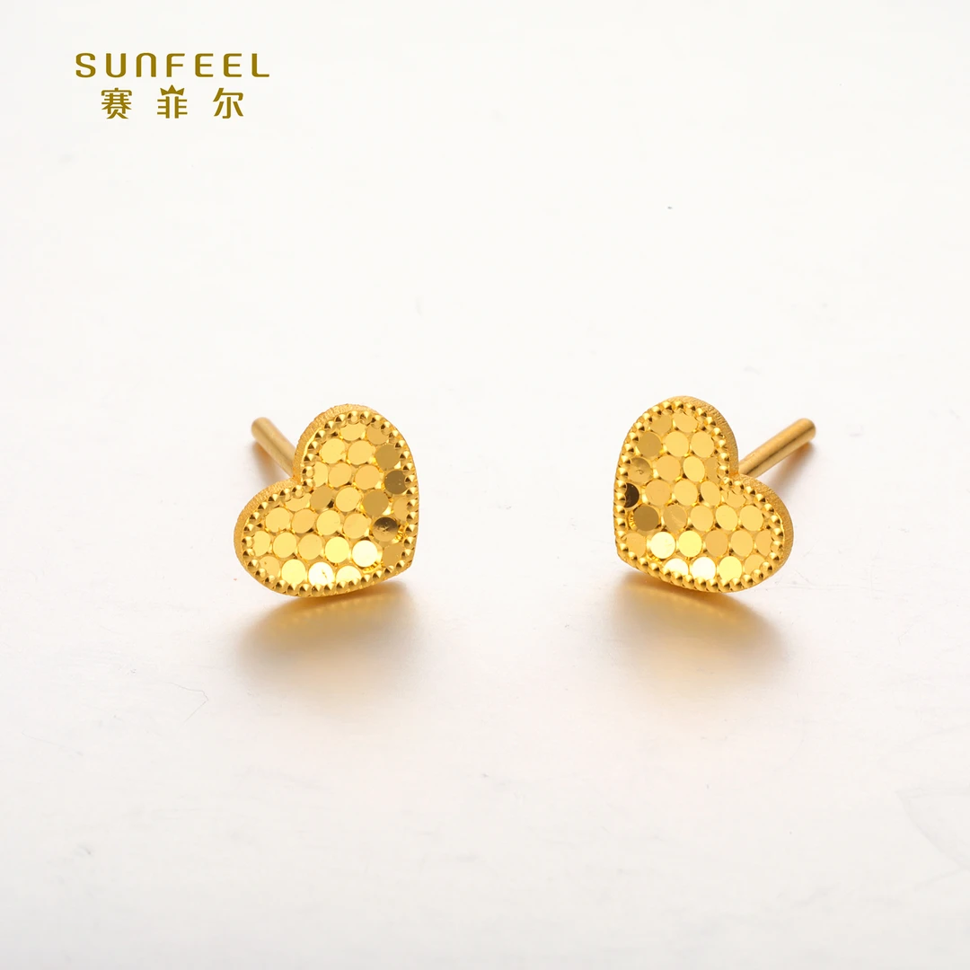 SUNFEEL/赛菲尔【优选店】足金璀璨闪光金心形直针耳钉HR01010825