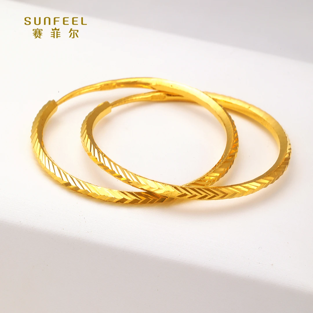 SUNFEEL/赛菲尔【十二店】足金时尚六棱拉管耳圈一克金HR040004-1