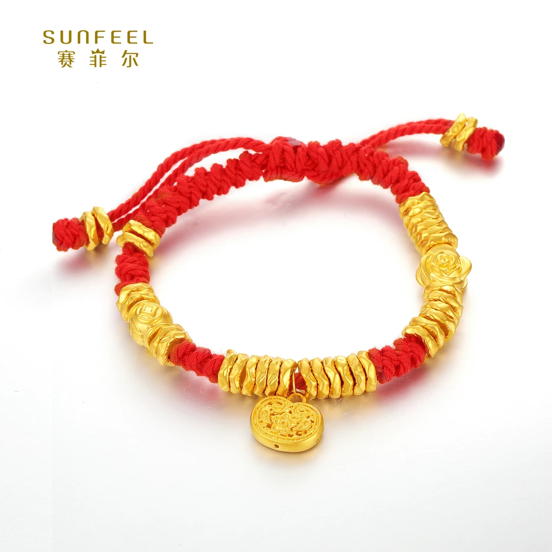 SUNFEEL/赛菲尔【十七店】足金5D玫瑰花福袋盘缠手串5DS00011