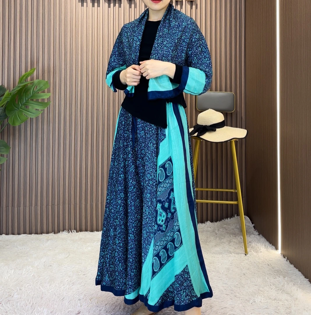 2号花色蓝绿色，Aarani高端尼泊尔大摆裙