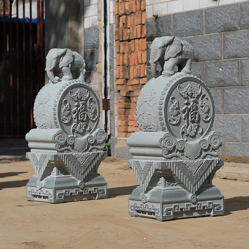 小象石鼓家用石雕大象石墩门口摆件门墩抱鼓石一对庭院天然石头