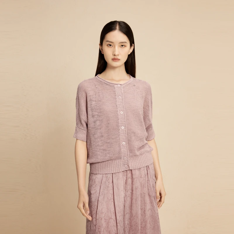 EXCEPTION特色背后扭结七分袖开衫AA24-N2A33