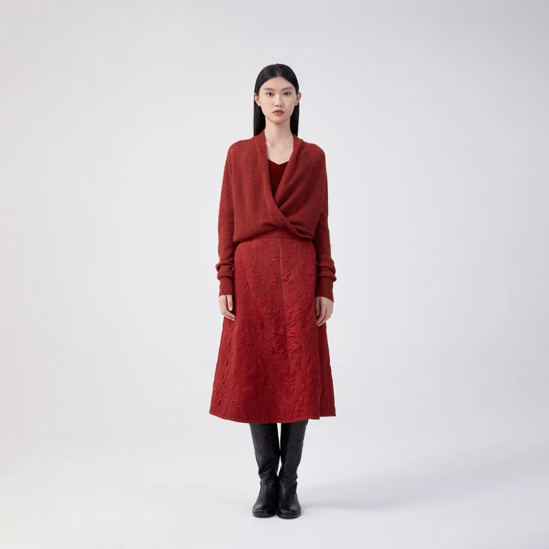 EXCEPTION绗棉绣花小A摆连腰半裙AA23-U1K02