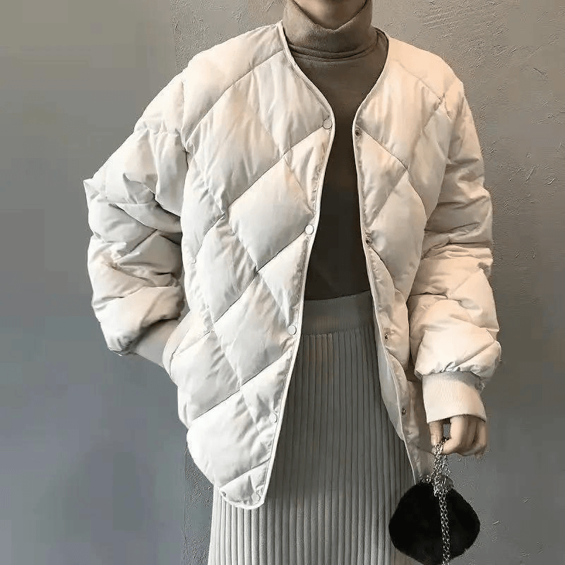 菱格羽绒服女冬季2023年新款面包服爆款羽绒棉无领棉袄短款棉衣款