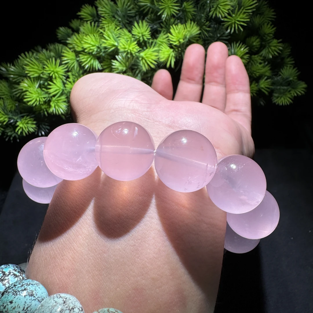 天然粉水晶粉晶马粉高透明手串珠礼物手持大尺寸马粉少棉少裂18mm