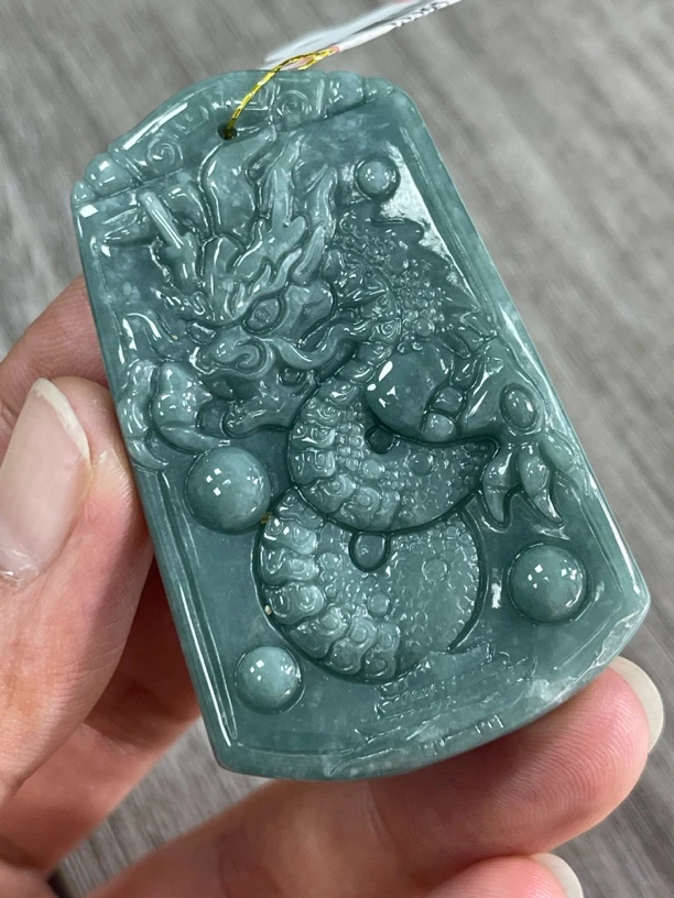 天然A货翡翠蓝水龙牌