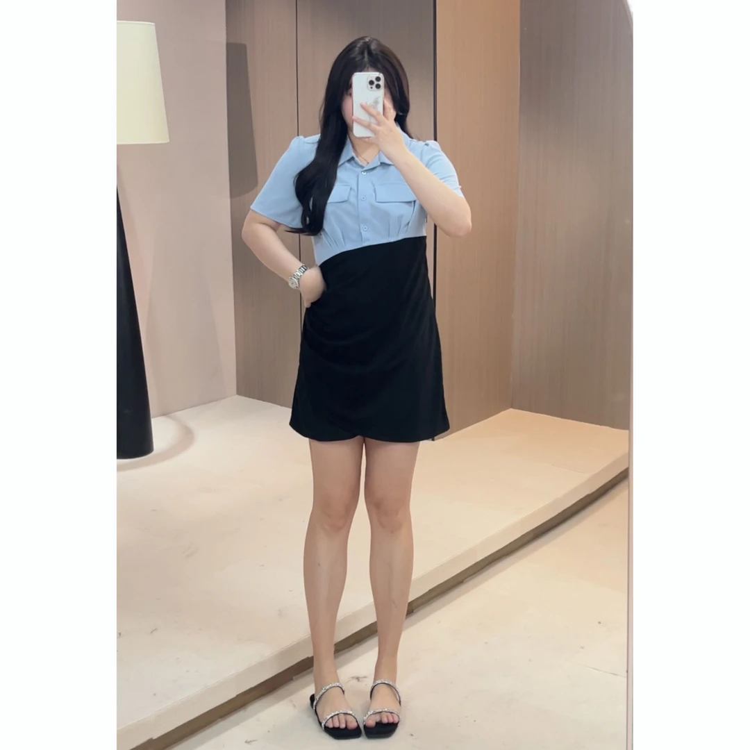 微胖mm短袖假两件连衣裙女2024夏季新款遮肉拼接设计感显瘦A字裙