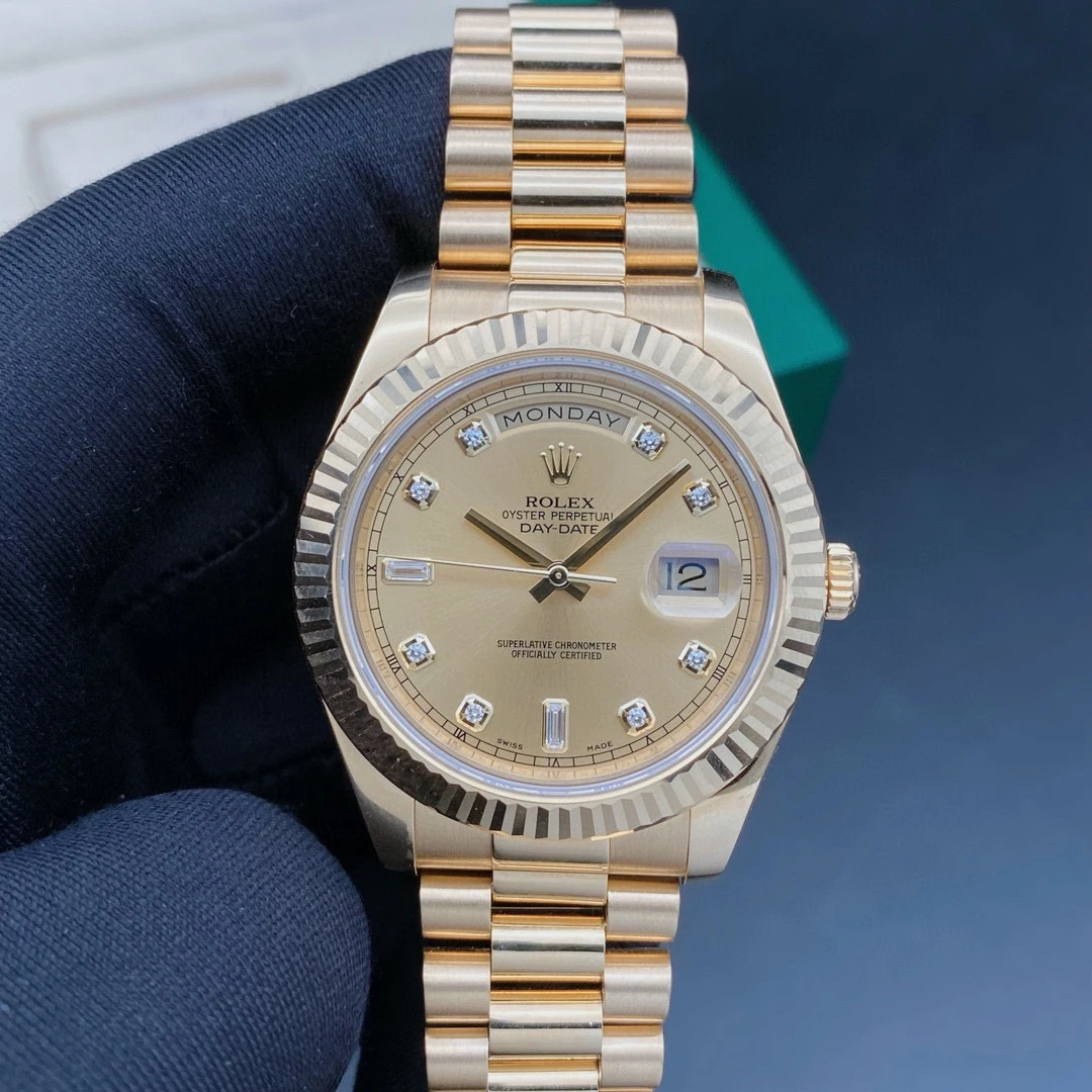 99新 Rolex/劳力士 星期日历 型218238/金盘/机械男表/表径41mm