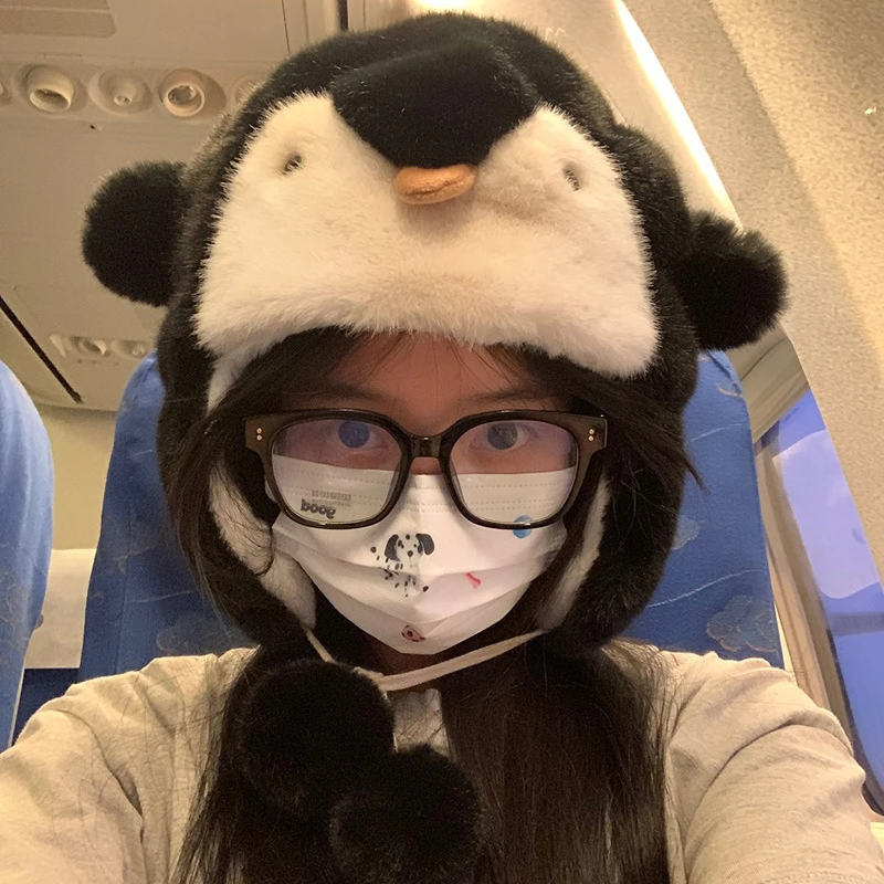企鹅帽子可爱韩版秋冬百搭防风防寒加厚加绒滑雪可爱仿狐狸毛