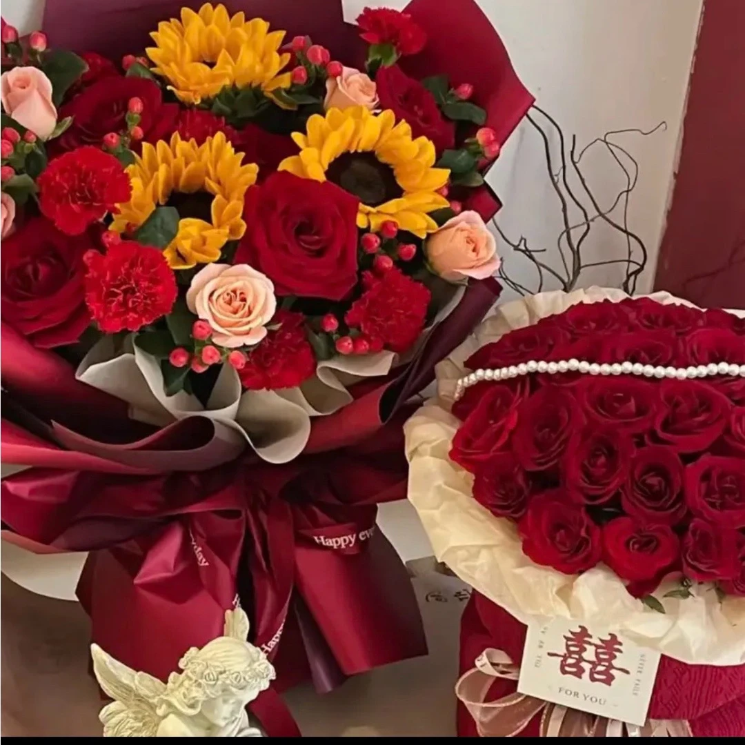 送女友丈母娘全国同城花店免费配送花新鲜订婚快乐红玫瑰订婚花束