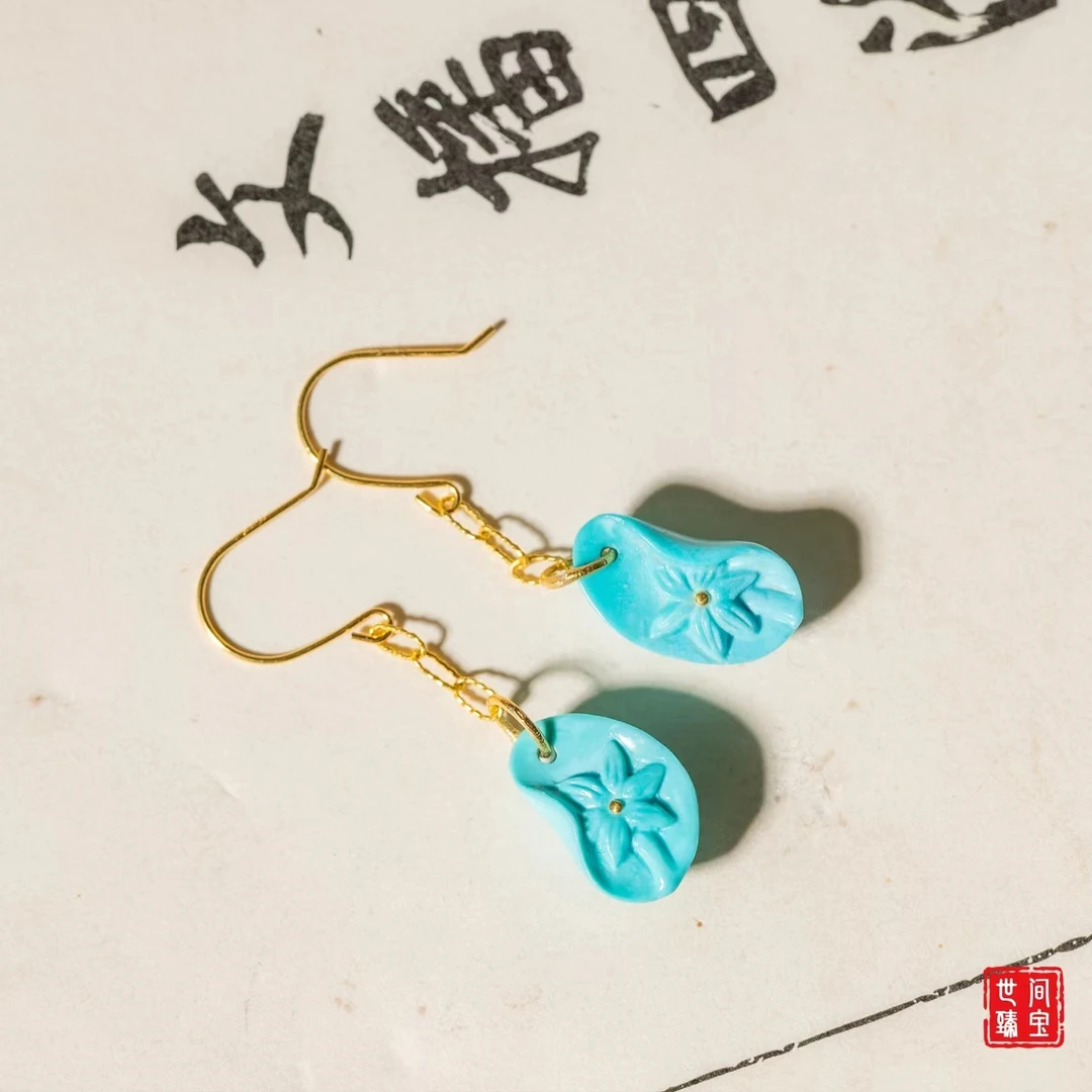 【文玩女孩专属】18K绿松DIY太阳花耳钩/Q0166/多样性发一件