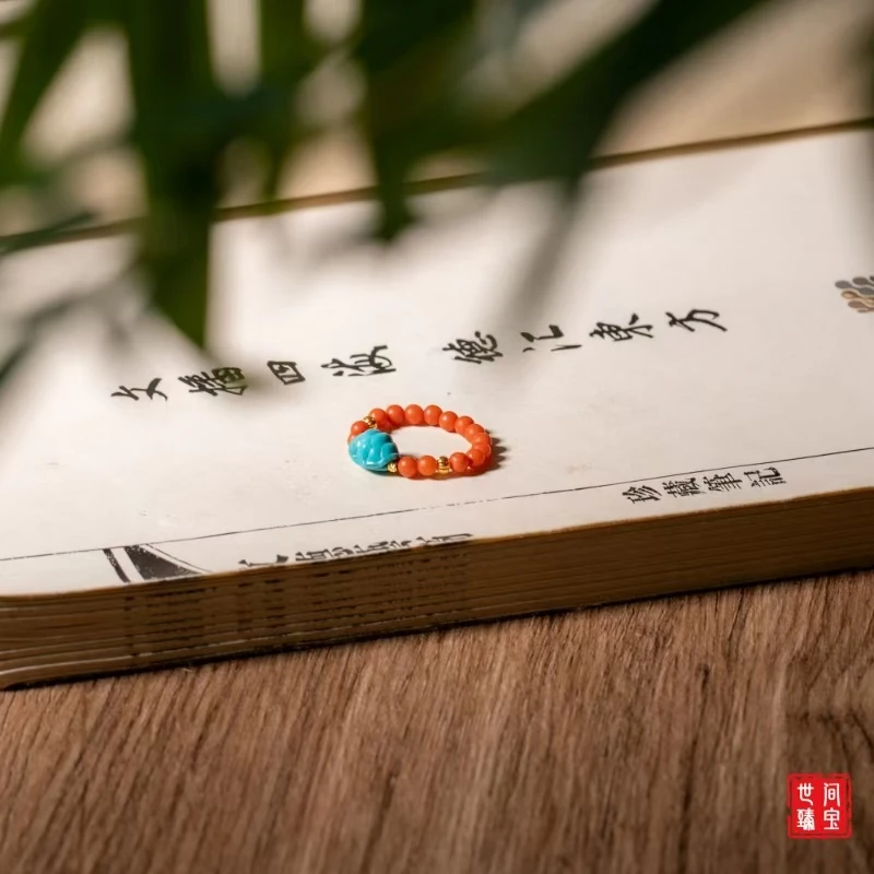 【世间臻宝】18K南红绿松石富甲DIY戒指/Q0354/多样性发一件