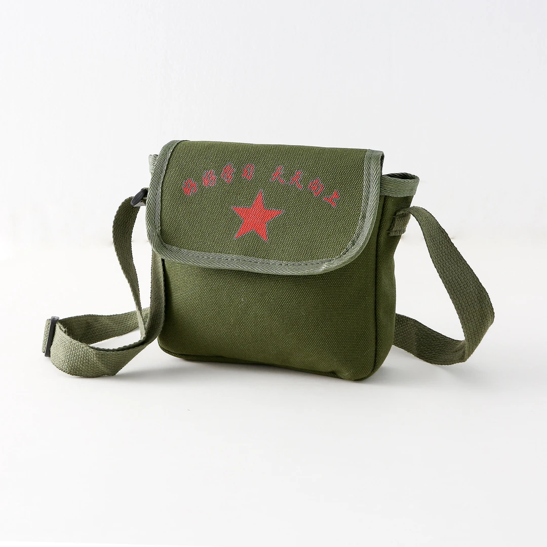 复古军绿色文艺军挎包斜挎红军包儿童老式书包潮流单肩雷锋包