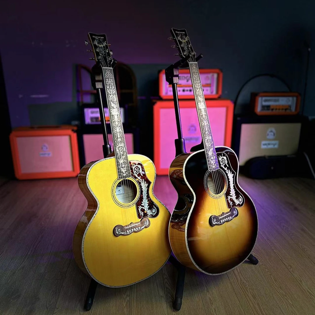 雷蒙斯Ramones世外桃源云杉虎纹枫木全单高端进阶民谣电箱吉他