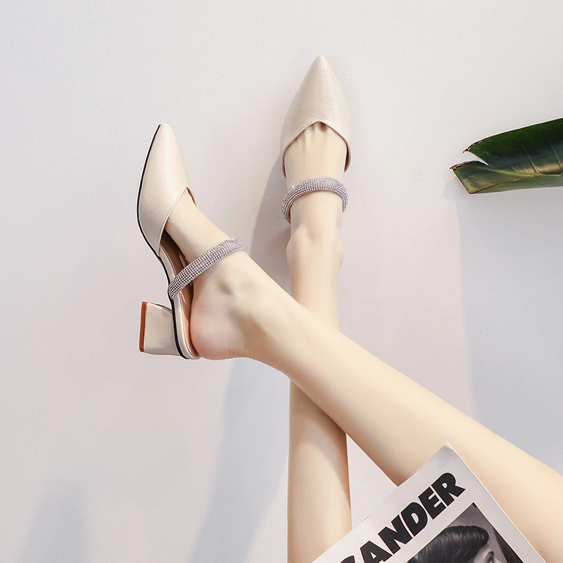 F包头半拖女夏外穿2025年夏季新款尖头法式高跟凉拖鞋k