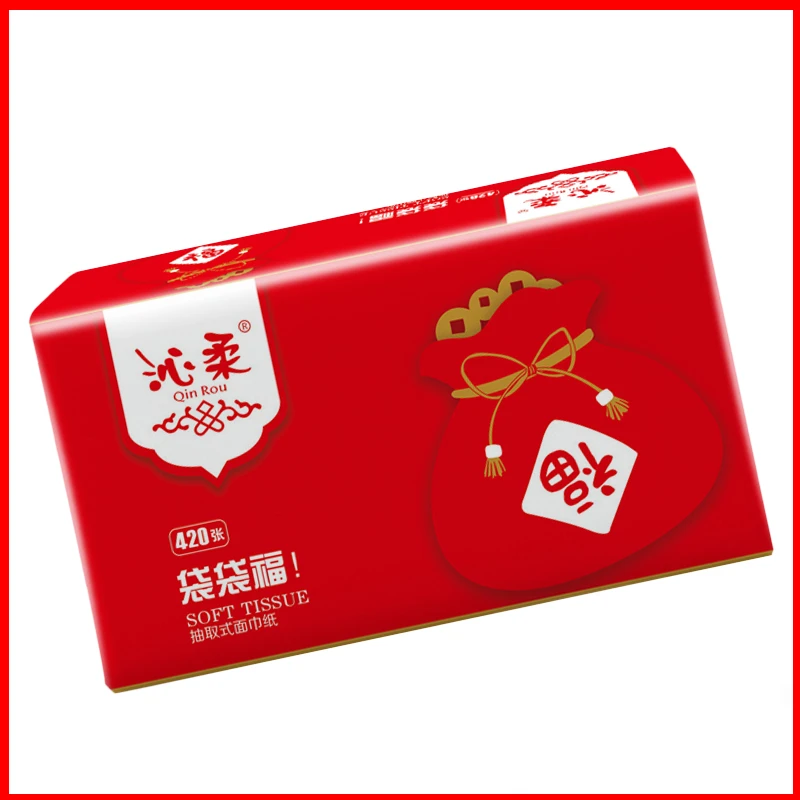 沁柔袋袋福新年系列抽纸整箱20包抽取式面巾纸家用印花家用面巾纸