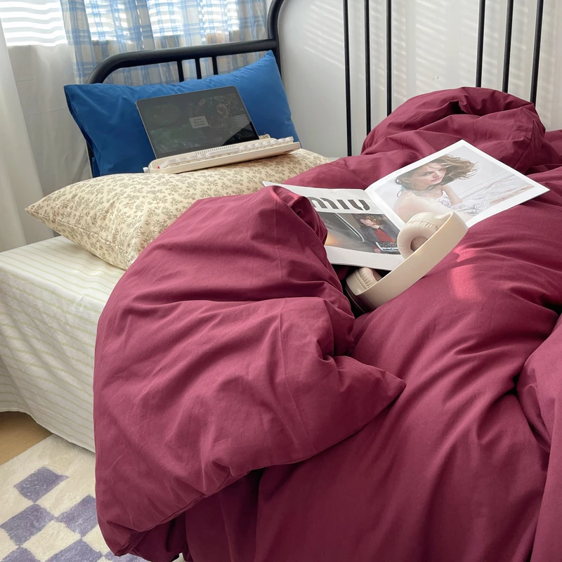 极简纯色混搭全棉纯棉水洗棉四件套柔软透气床单被套床笠床上用品