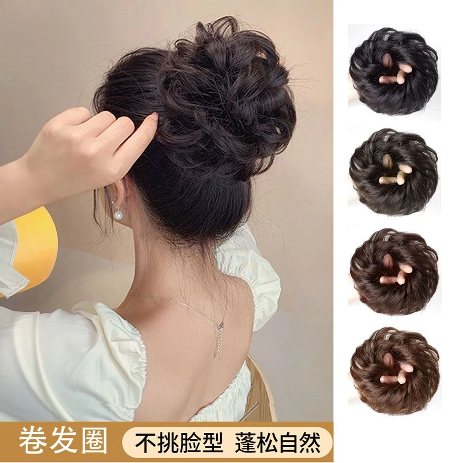 逼真假发发圈女生橡皮筋发包盘发拉花小丸子花苞头花蓬松卷发发圈