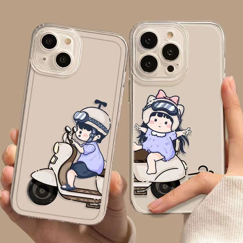 骑车小电驴可爱情侣手机壳苹果适用华为荣耀VIVOOPPO一加小米红米