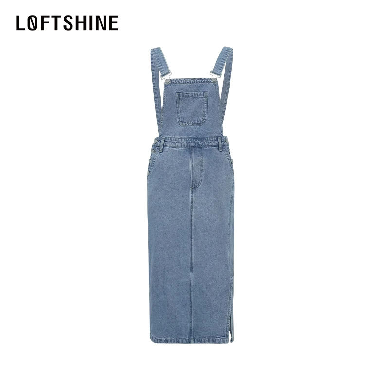 LOFTSHINE珞炫【早秋新品】学院风气质背带裙甜美减龄显瘦直筒长裙