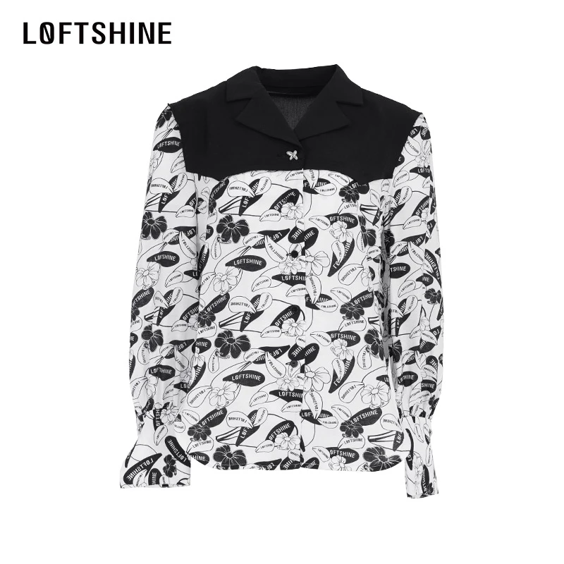 LOFTSHINE珞炫法式气质设计上衣2023秋季新品高级时尚撞色衬衫