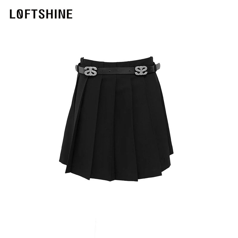 LOFTSHINE珞炫【早秋新品】小个子时尚百搭A字裙高腰显瘦美式百褶裙