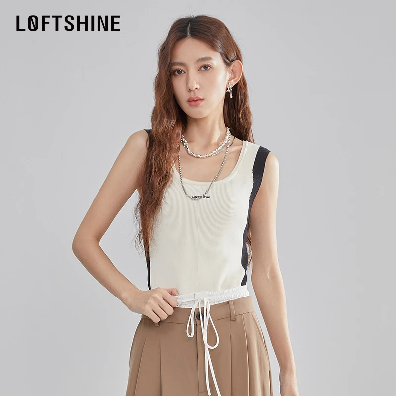 LOFTSHINE珞炫2024新款秋季撞色针织吊带背心女新款内搭短款上衣