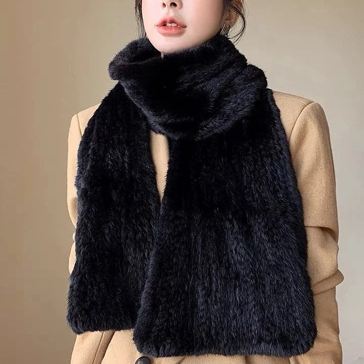 水貂毛皮草编织双面毛韩版围巾冬季保暖