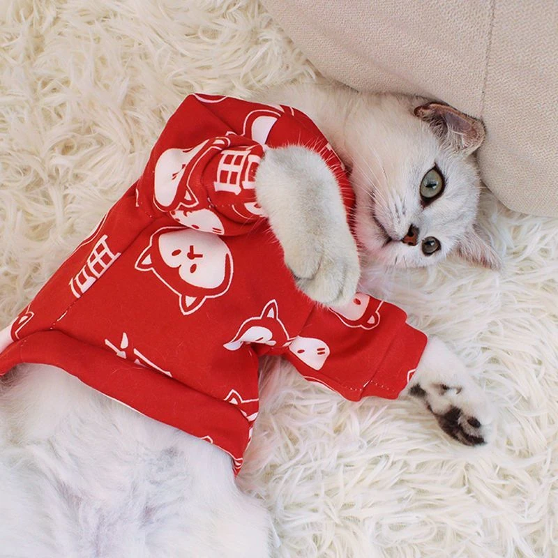 猫咪衣服秋冬季幼犬约克夏博美可爱小狗加厚宠物带袖款小型犬A60