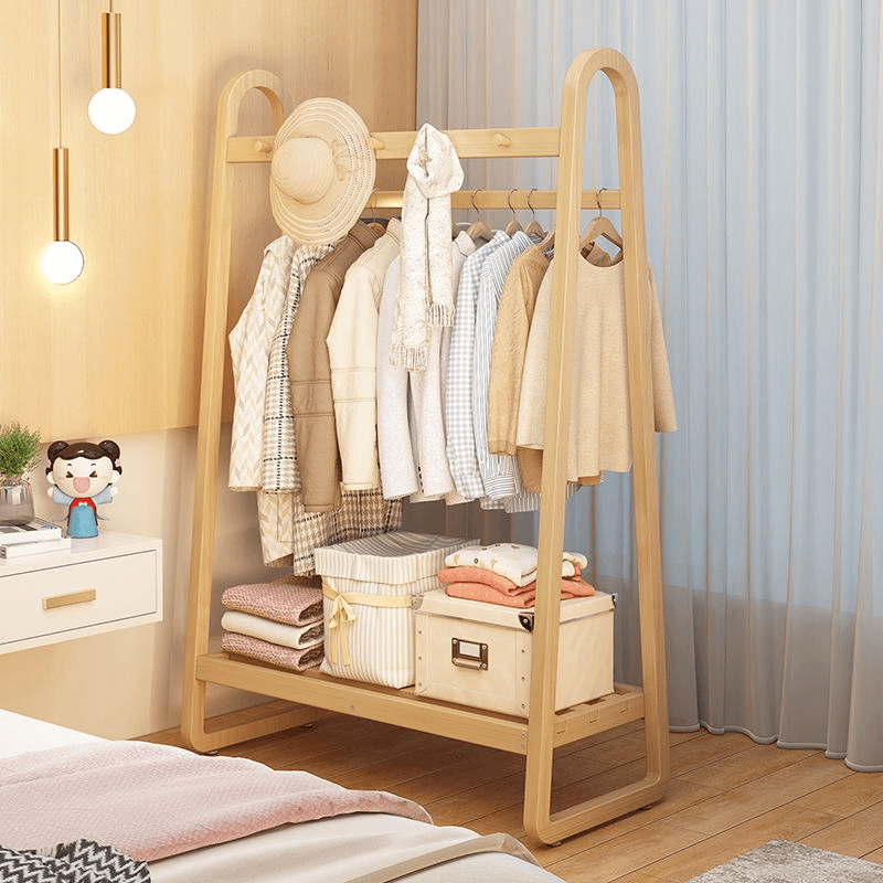 衣帽架落地立式挂衣架实木衣服收纳架多功能可移动衣架大容量衣柜