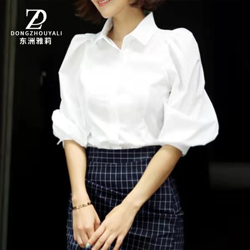 202106时尚气质衬衫女中袖秋季新款韩版宽松时尚百搭职业衬衣