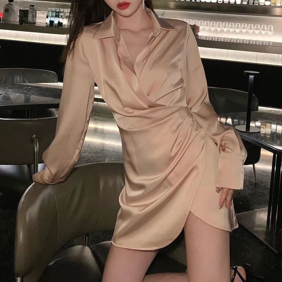 D0001长袖POLO领连衣裙秋季新款打底裙气质高腰淑女裙