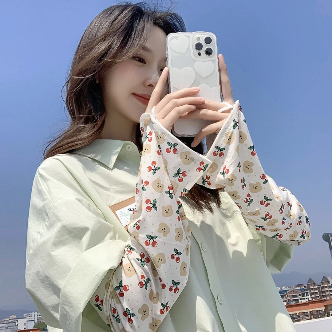 夏季冰袖宽松版喇叭袖防晒袖套女护臂套骑车开车加长手臂袖套学生